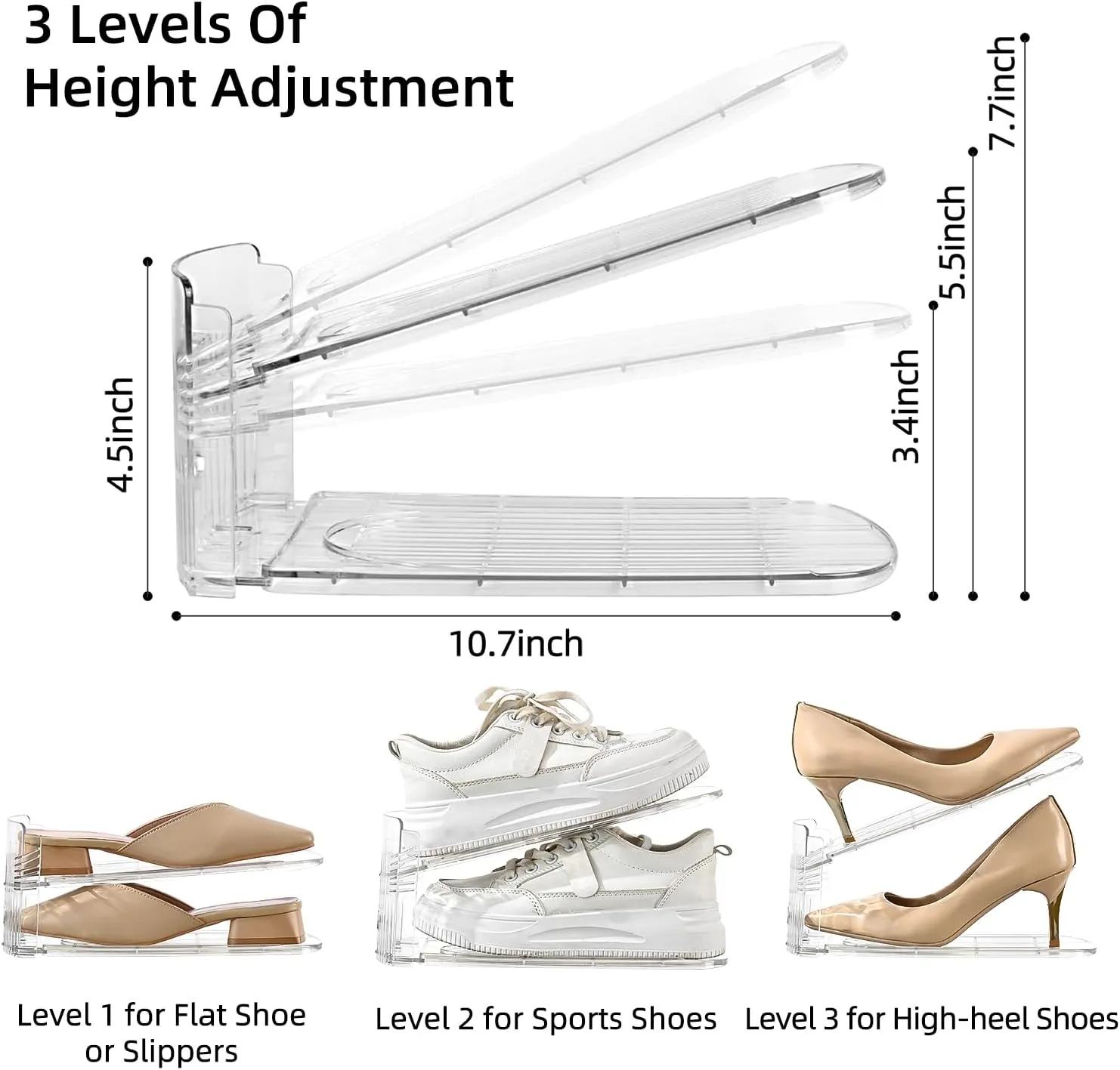 20 Pack Shoe Slots Organizer Adjustable Level Shoe Stacker Holder Storage Space Saving Sneakers Display Tray Rack for Closet (Transparent, 20 Pack)