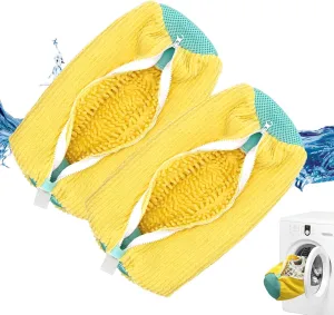 2Pcs Shoe Washing Machine Bag, Quick & Easy Cleaning, Laundry Bag for Washer and Dryer, Cleaning Bag for Sneaker & Most Shoe Types and Sizes (Yellow)