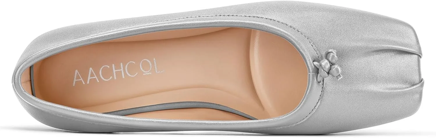 Aachcol Womens Square Toe Ballet Flats Slip-on Classic Work Flats Shoes Dress Shoes