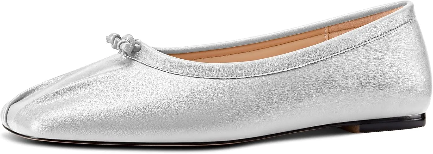 Aachcol Womens Square Toe Ballet Flats Slip-on Classic Work Flats Shoes Dress Shoes