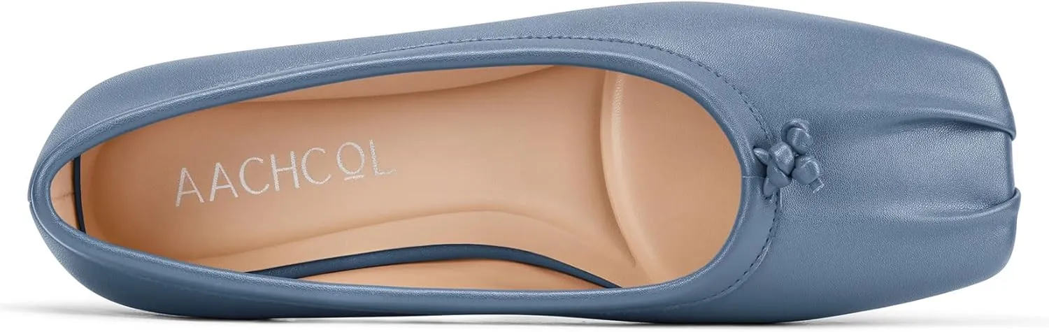 Aachcol Womens Square Toe Ballet Flats Slip-on Classic Work Flats Shoes Dress Shoes