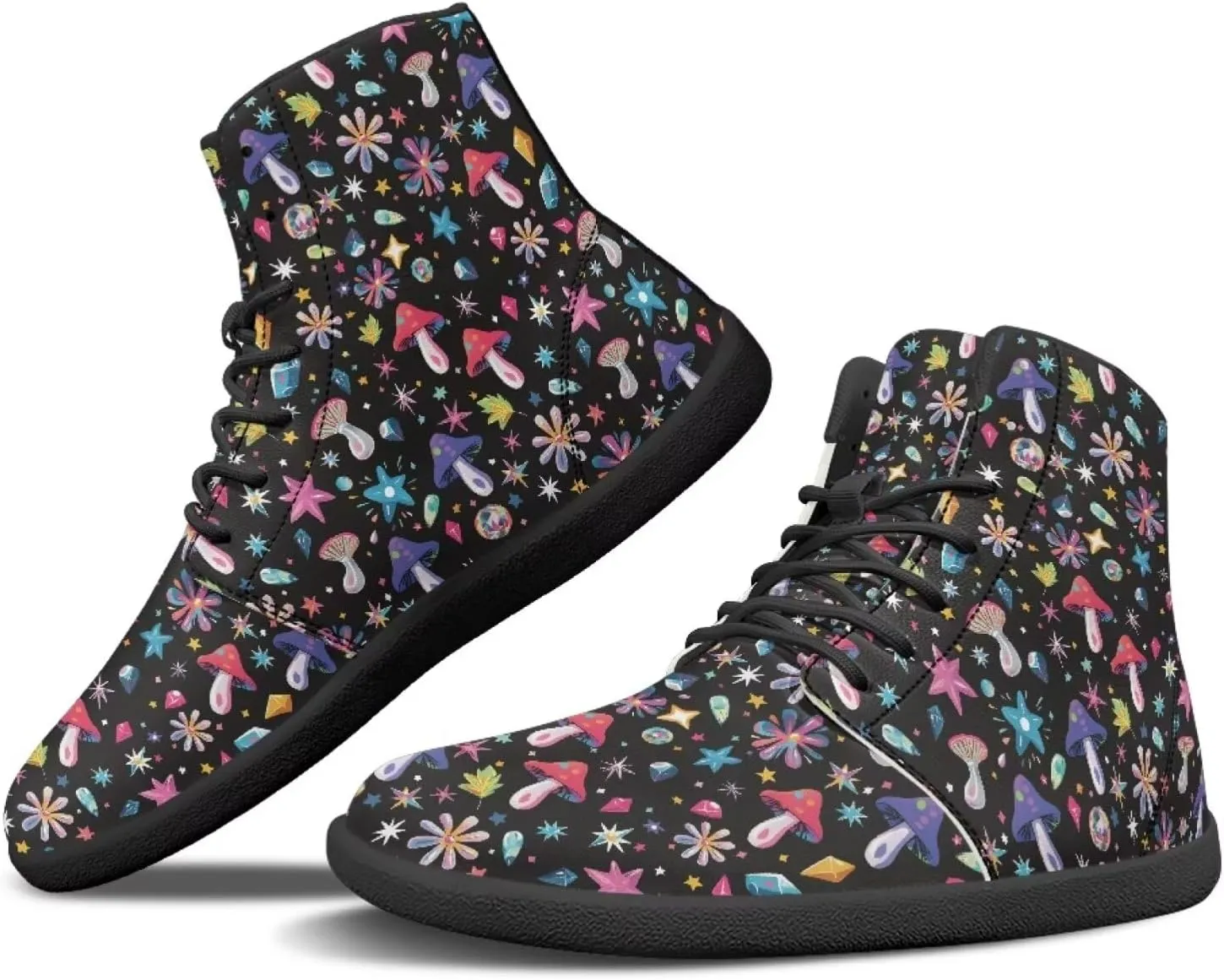 Aesthetic Plant Women's High Top Sneakers Unisex Wide Toe Barefoot Sneakers PU Leathe Waterproof Lace Up Shoes