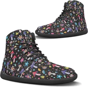 Aesthetic Plant Women's High Top Sneakers Unisex Wide Toe Barefoot Sneakers PU Leathe Waterproof Lace Up Shoes