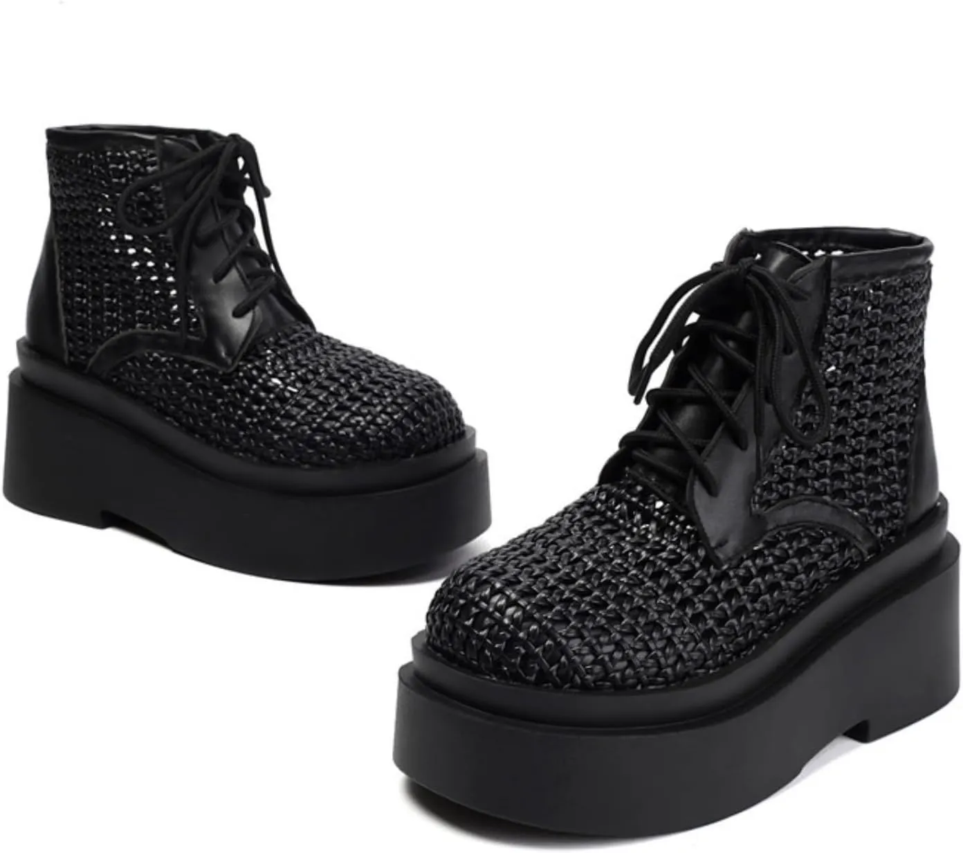 Aflngle Women's Fashion Mesh Platform High Heel Lace Up Round Toe Sandals Shoes Comfortable Chunky Block Heels Thick Sole Summer Breathable Sandal Boots