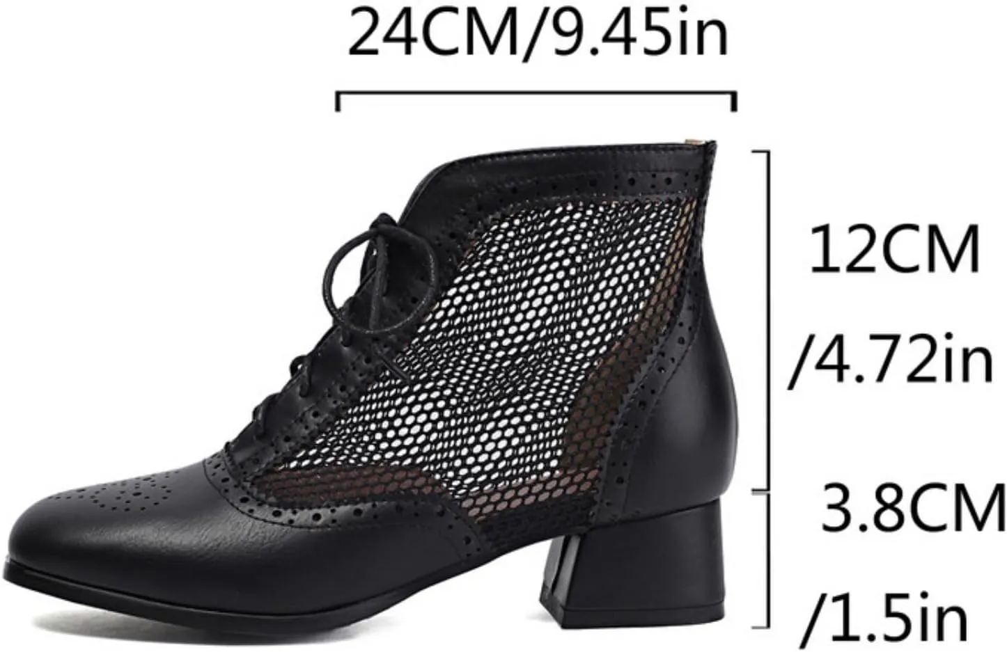 Aflngle Women's Lace Up Mesh Sandals Shoes Fashion Square Closed Toe Low Chunky Heels Block Summer Fishing Net Breathable Ankle Boots