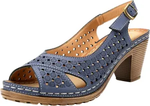 Alexis Leroy Block Heel Cut-Out Vamp Peep Toe Slingback Women's Sandals