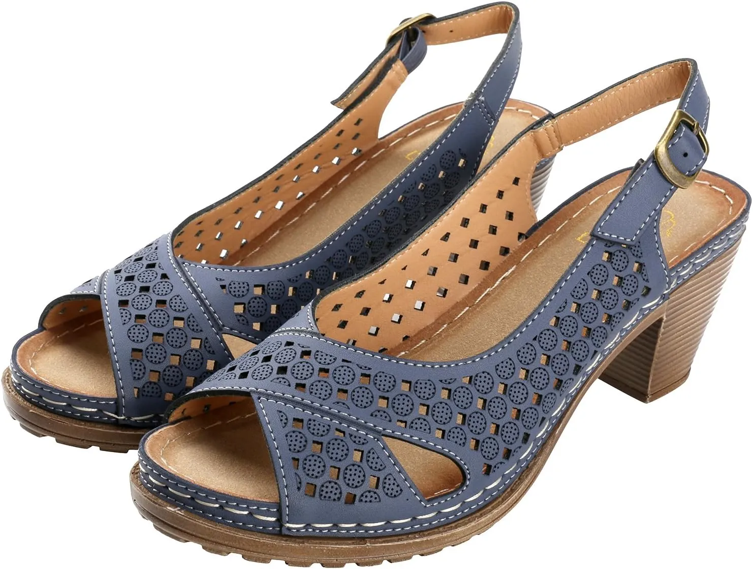 Alexis Leroy Block Heel Cut-Out Vamp Peep Toe Slingback Women's Sandals