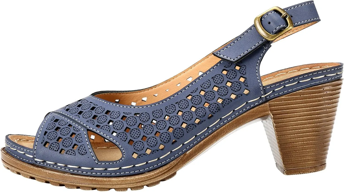 Alexis Leroy Block Heel Cut-Out Vamp Peep Toe Slingback Women's Sandals