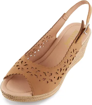 Alexis Leroy Wedge Heel Cut-Out Vamp Peep Toe Slingback Women's Sandals