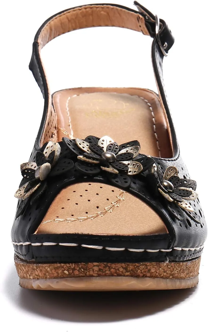 Alexis Leroy Wedge Heel Cut-Out Vamp Peep Toe Slingback Women's Sandals