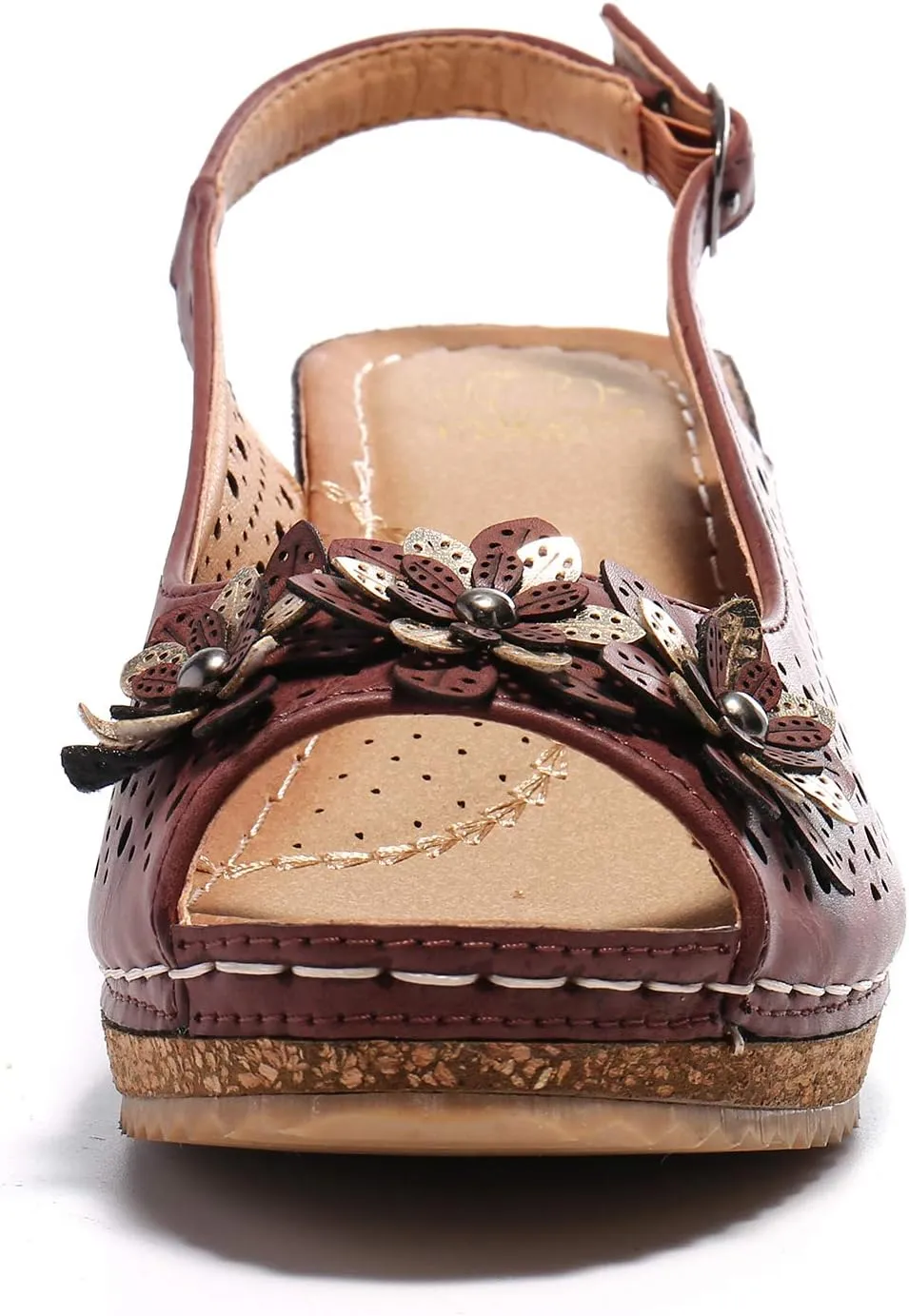 Alexis Leroy Wedge Heel Cut-Out Vamp Peep Toe Slingback Women's Sandals