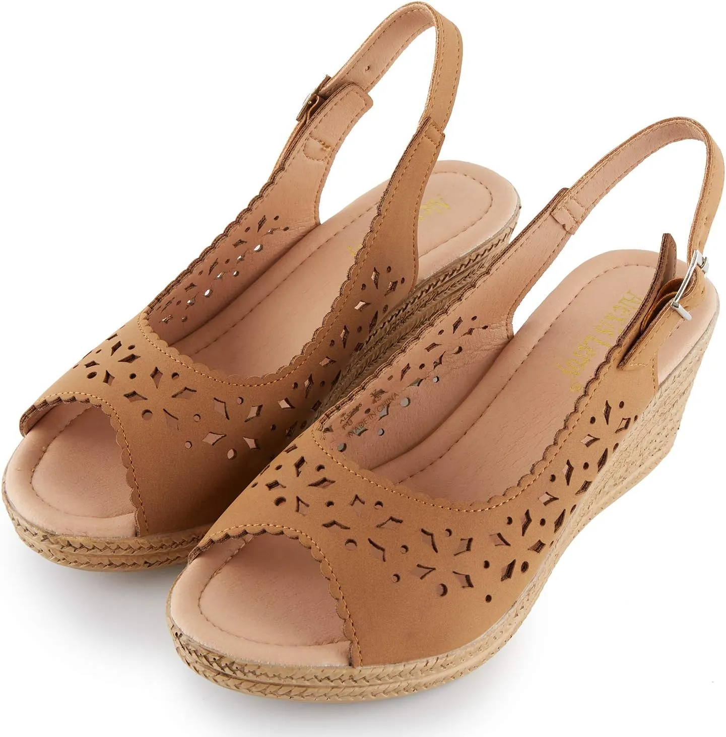 Alexis Leroy Wedge Heel Cut-Out Vamp Peep Toe Slingback Women's Sandals