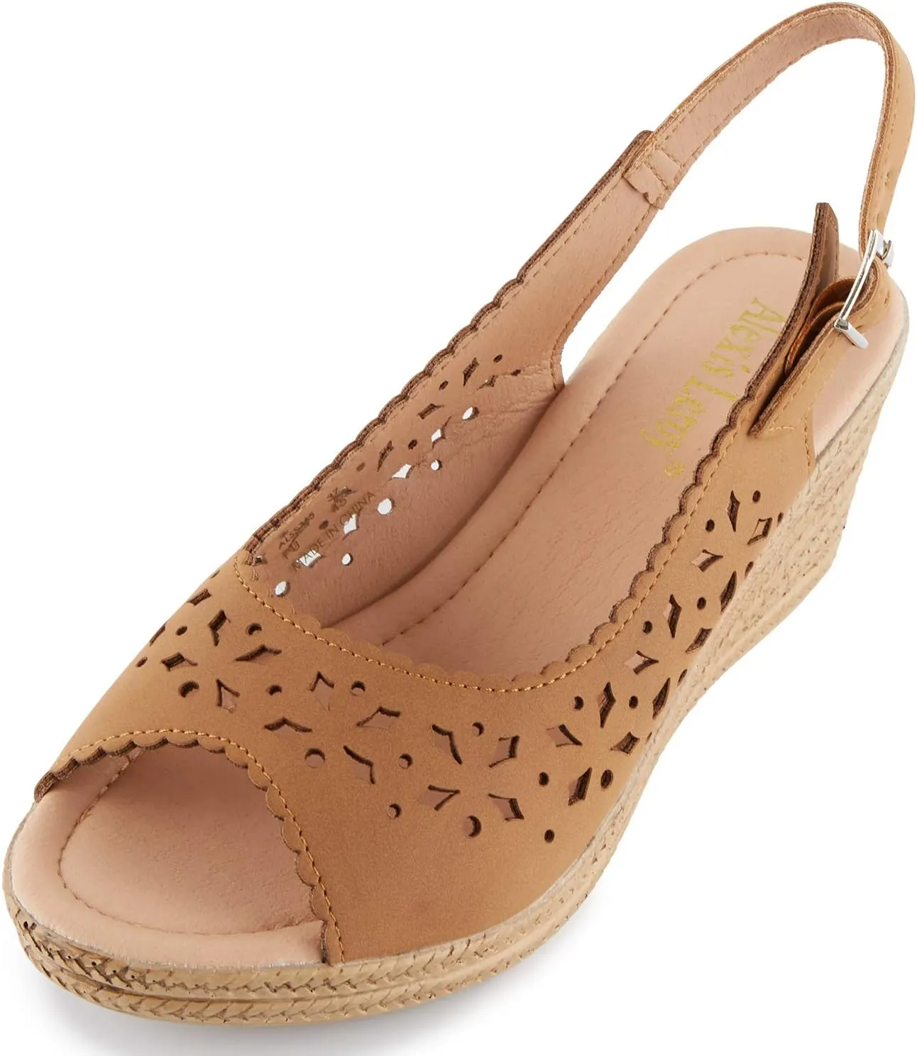 Alexis Leroy Wedge Heel Cut-Out Vamp Peep Toe Slingback Women's Sandals