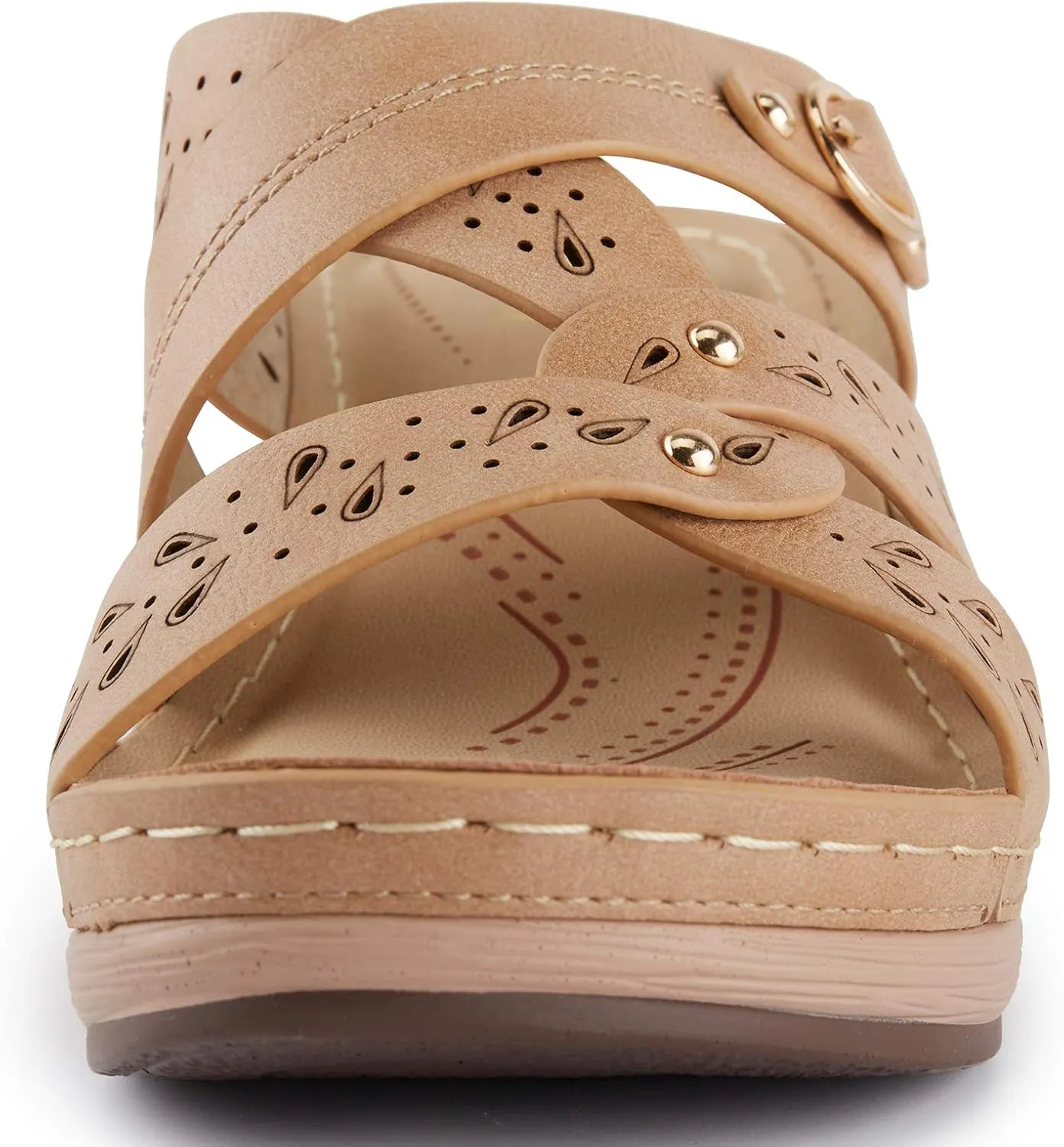 Alexis Leroy Women’s Comfortable Open Toe Crisscross Straps Slip on Wedge Sandals