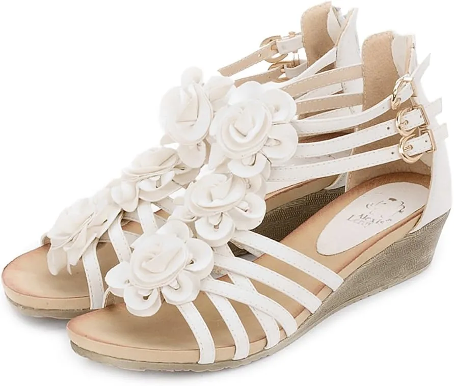 Alexis Leroy Women's Summer T-Straps Buckle Design Fashion Wedge Heel Sandals