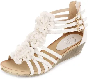 Alexis Leroy Women's Summer T-Straps Buckle Design Fashion Wedge Heel Sandals