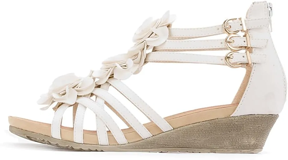 Alexis Leroy Women's Summer T-Straps Buckle Design Fashion Wedge Heel Sandals