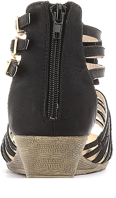 Alexis Leroy Women's Summer T-Straps Buckle Design Fashion Wedge Heel Sandals