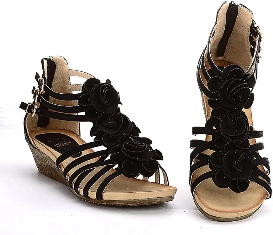 Alexis Leroy Women's Summer T-Straps Buckle Design Fashion Wedge Heel Sandals