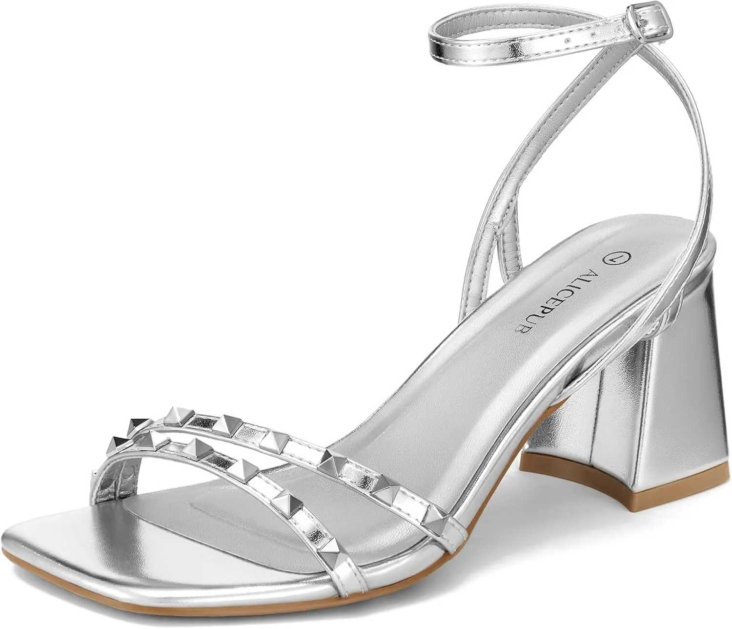ALICEPUB Women's Chunky Block Heels Strappy Heels Square Open Toe Heeled Sandals Short Heels Comfortable Dressy Shoes Wedding Bridal Party