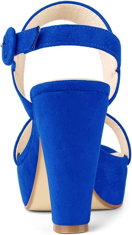 Allegra K Women's Slingback Platform Heels Chunky High Heel Sandals