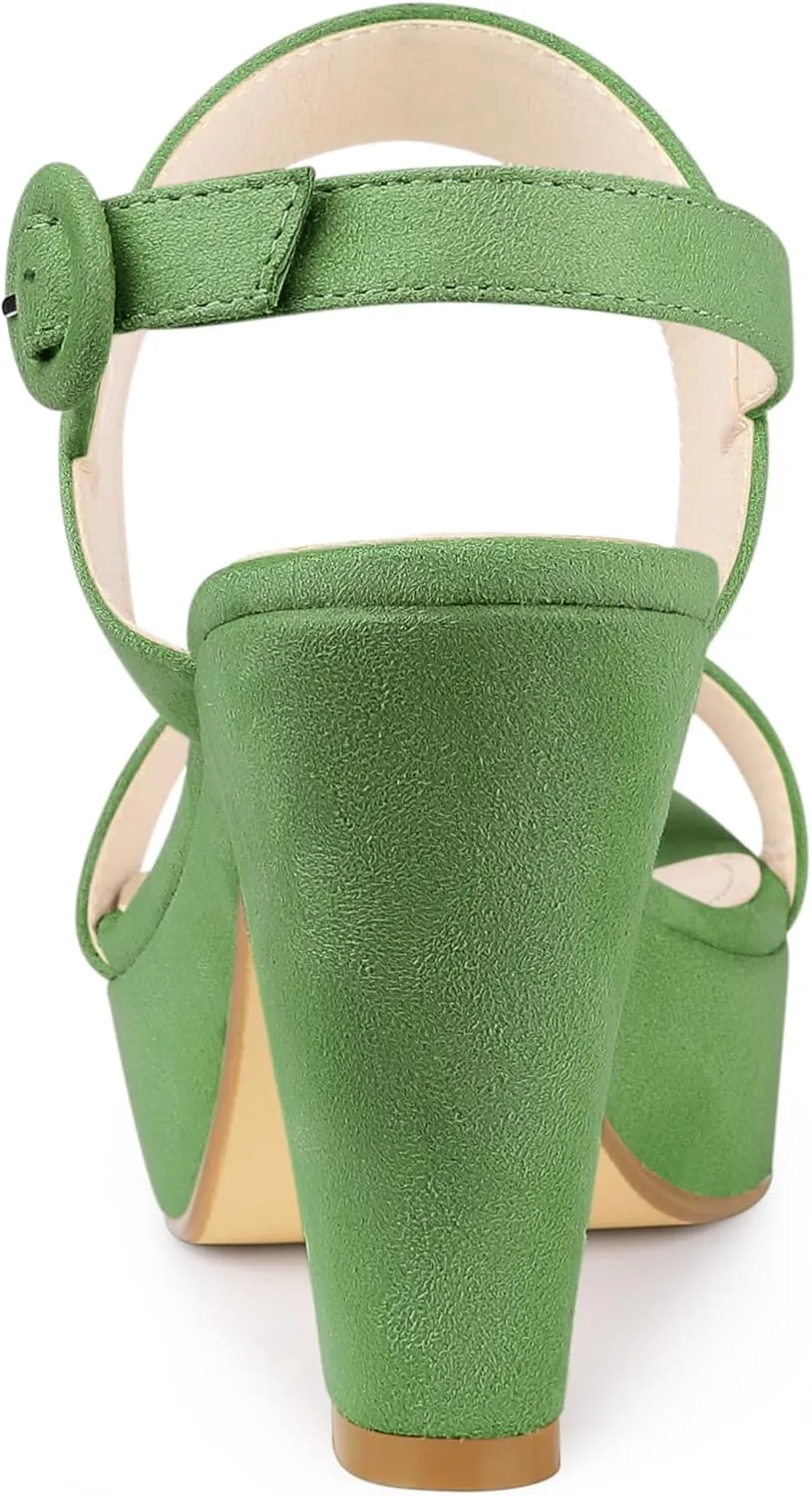Allegra K Women's Slingback Platform Heels Chunky High Heel Sandals