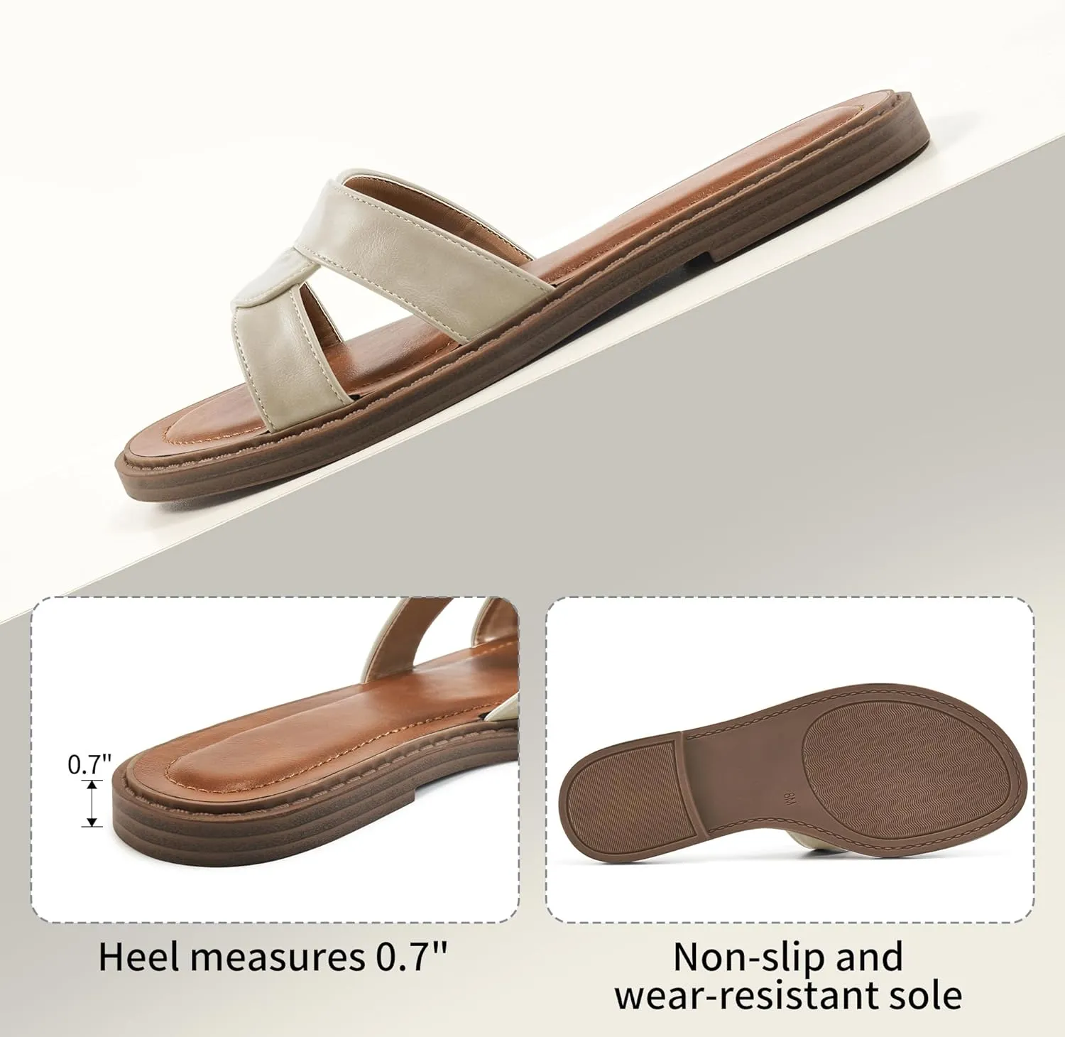 Almusen Slides for Womens Flat Sandals: Comfort Slip On Dressy Summer Beach Flats Fashion Cross Walking Shoes for Daily