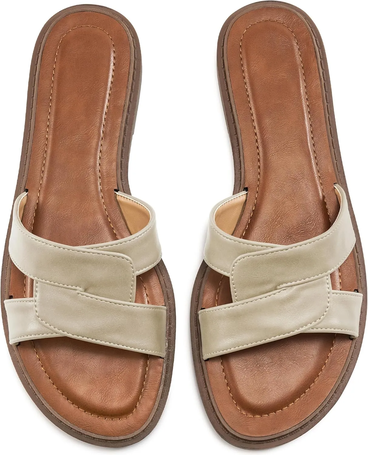 Almusen Slides for Womens Flat Sandals: Comfort Slip On Dressy Summer Beach Flats Fashion Cross Walking Shoes for Daily