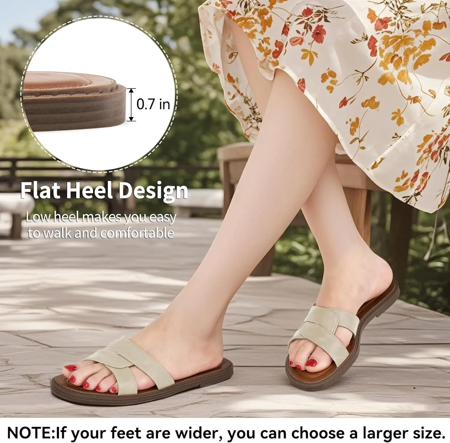 Almusen Slides for Womens Flat Sandals: Comfort Slip On Dressy Summer Beach Flats Fashion Cross Walking Shoes for Daily
