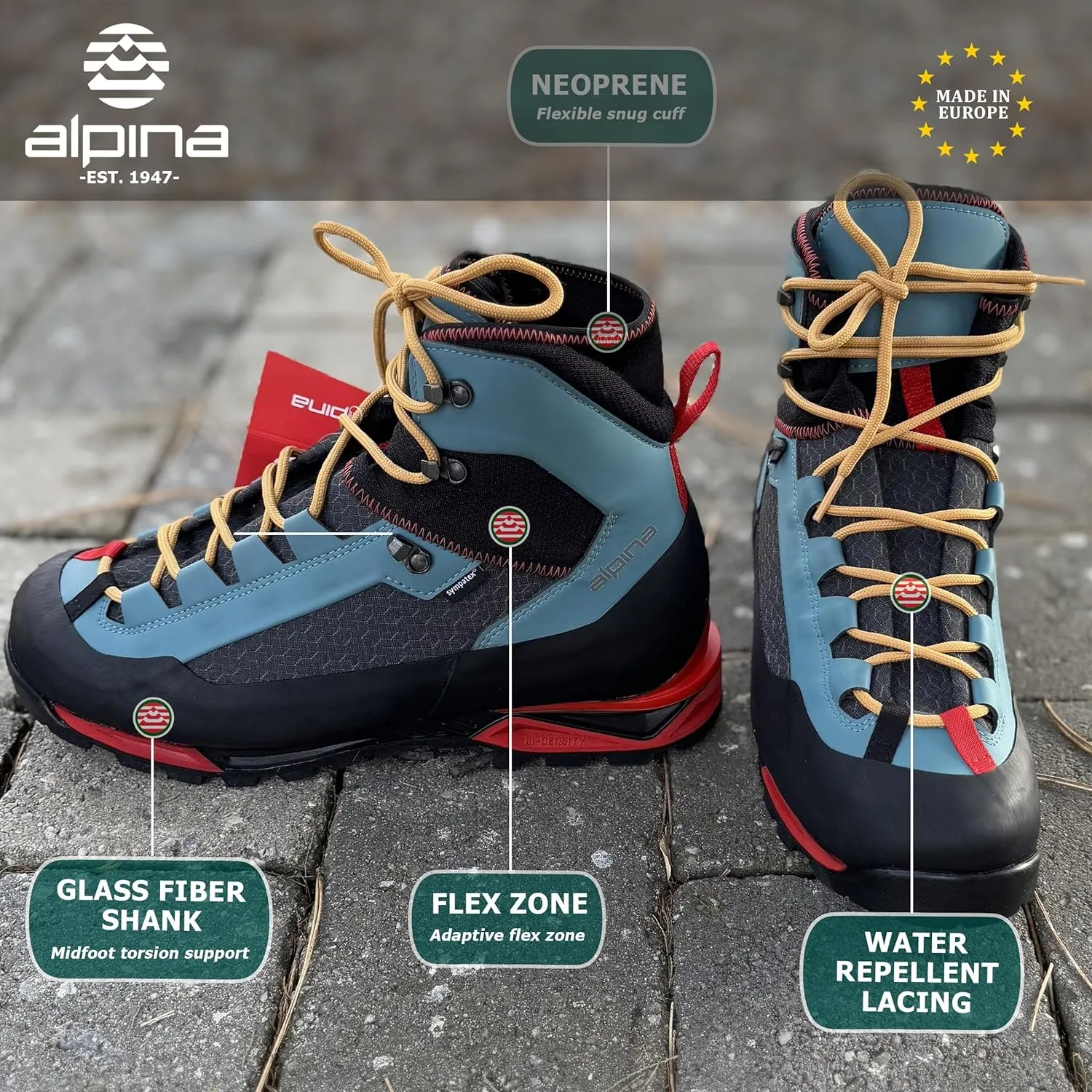 Alpina CARABINER - Made in Europe - Men's | Women's Mountaineering Boots - Waterproof - Sympatex Brathable Membrane - Vibram - Textile & Synthetic or Leather Upper