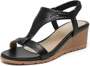 Amoji Women's Wedge Heels Sandals Comfortable Dressy Summer Shoes Elastic Strap 603
