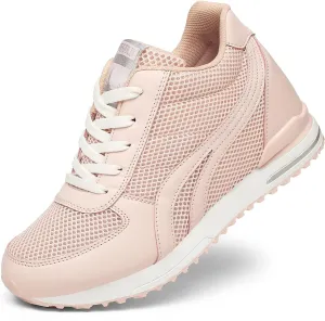 AONEGOLD Women's Hidden Wedge Sneakers High Heeld Lace Up Fashion Lightweight Walking Shoes Platform Sneakers