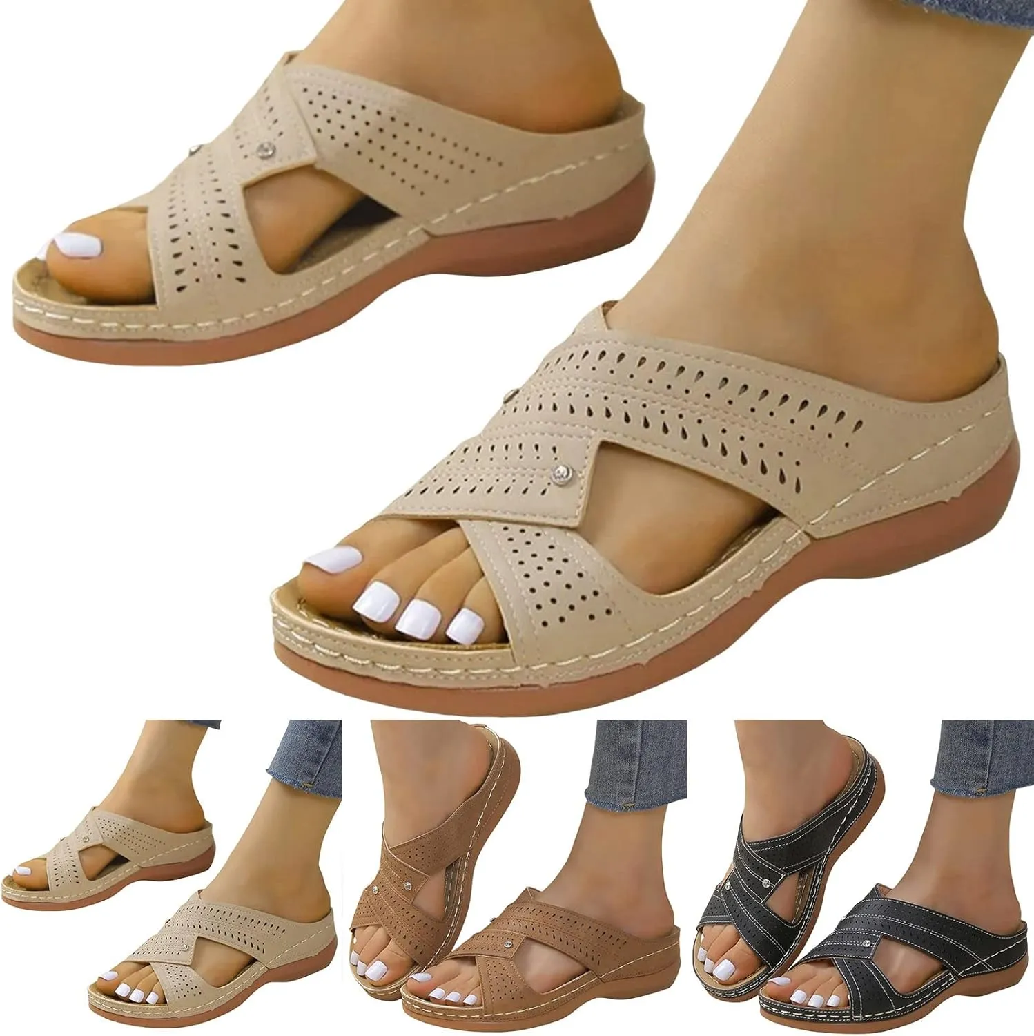 Arch Support Flats for Women Dressy Orthopedic Dress Shoes Women White Low Heel Sandals for Women Dressy Comfortable Black Cute Sandals Brown Sandals Women Womens Sandal Heels