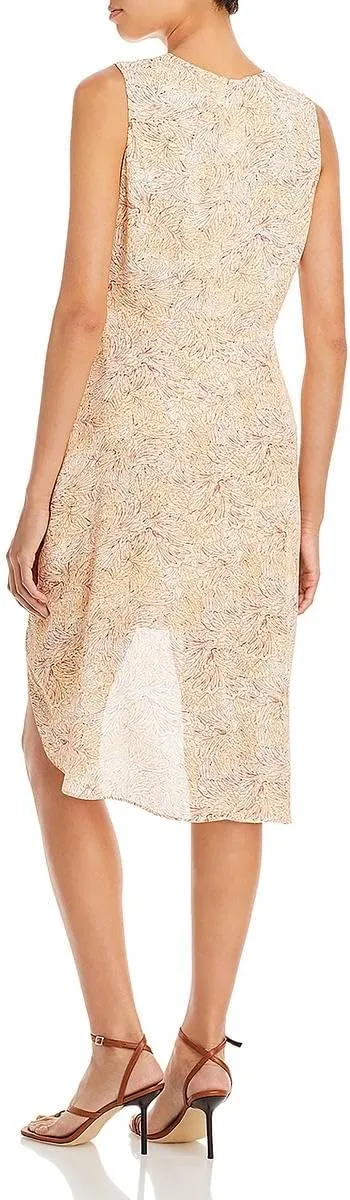 BCBGMAXAZRIA Women's Fit and Flare High Low Asymmetrical Hem Tie Waist Midi Dress