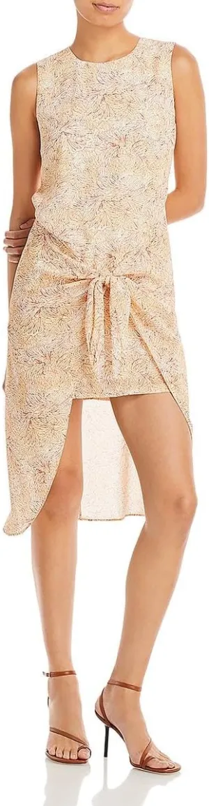 BCBGMAXAZRIA Women's Fit and Flare High Low Asymmetrical Hem Tie Waist Midi Dress