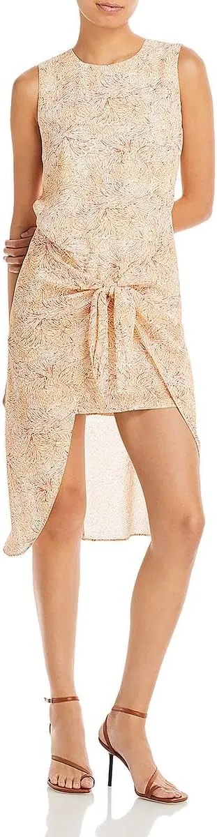 BCBGMAXAZRIA Women's Fit and Flare High Low Asymmetrical Hem Tie Waist Midi Dress
