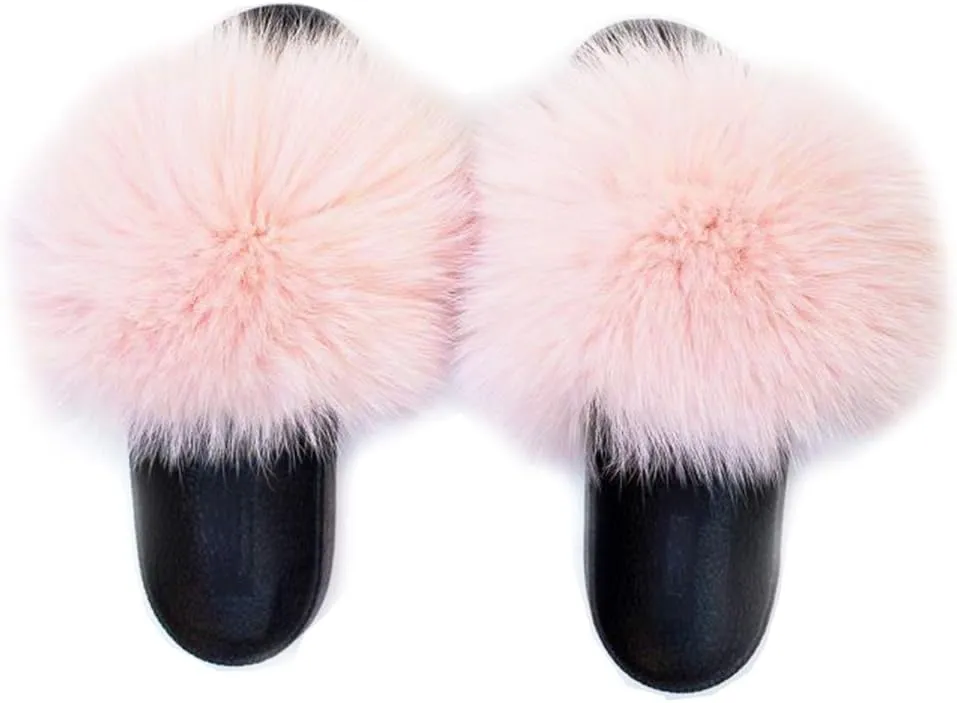 Big Faux Fur Slides, Furry Slippers for Women Fuzzy Fluffy Sandals Shoes