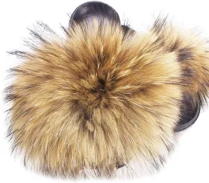 Big Faux Fur Slides, Furry Slippers for Women Fuzzy Fluffy Sandals Shoes
