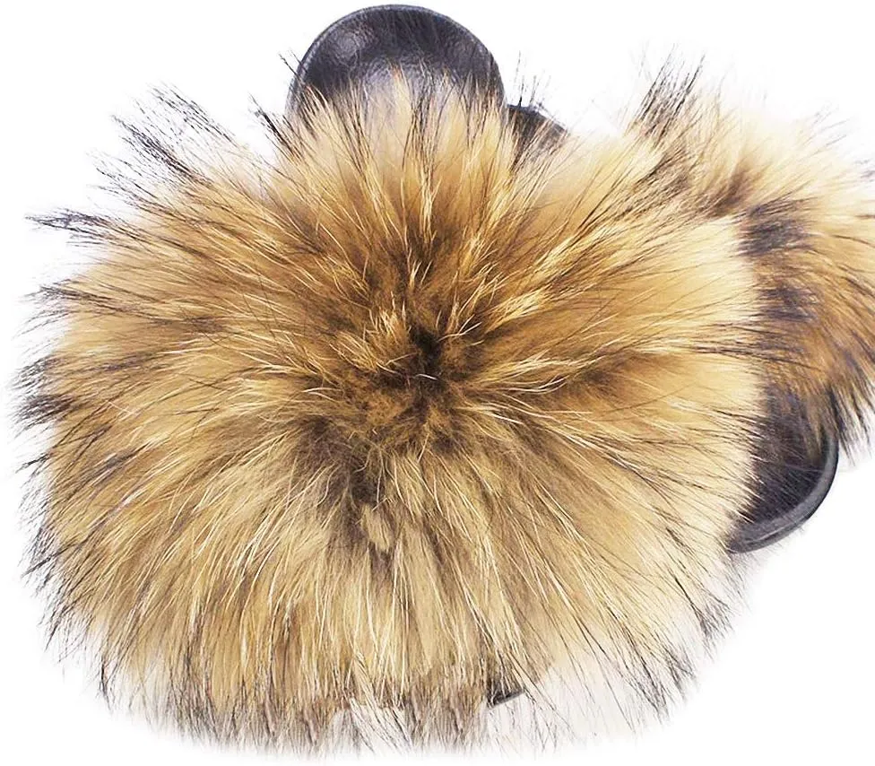 Big Faux Fur Slides, Furry Slippers for Women Fuzzy Fluffy Sandals Shoes