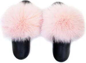 Big Faux Fur Slides, Furry Slippers for Women Fuzzy Fluffy Sandals Shoes