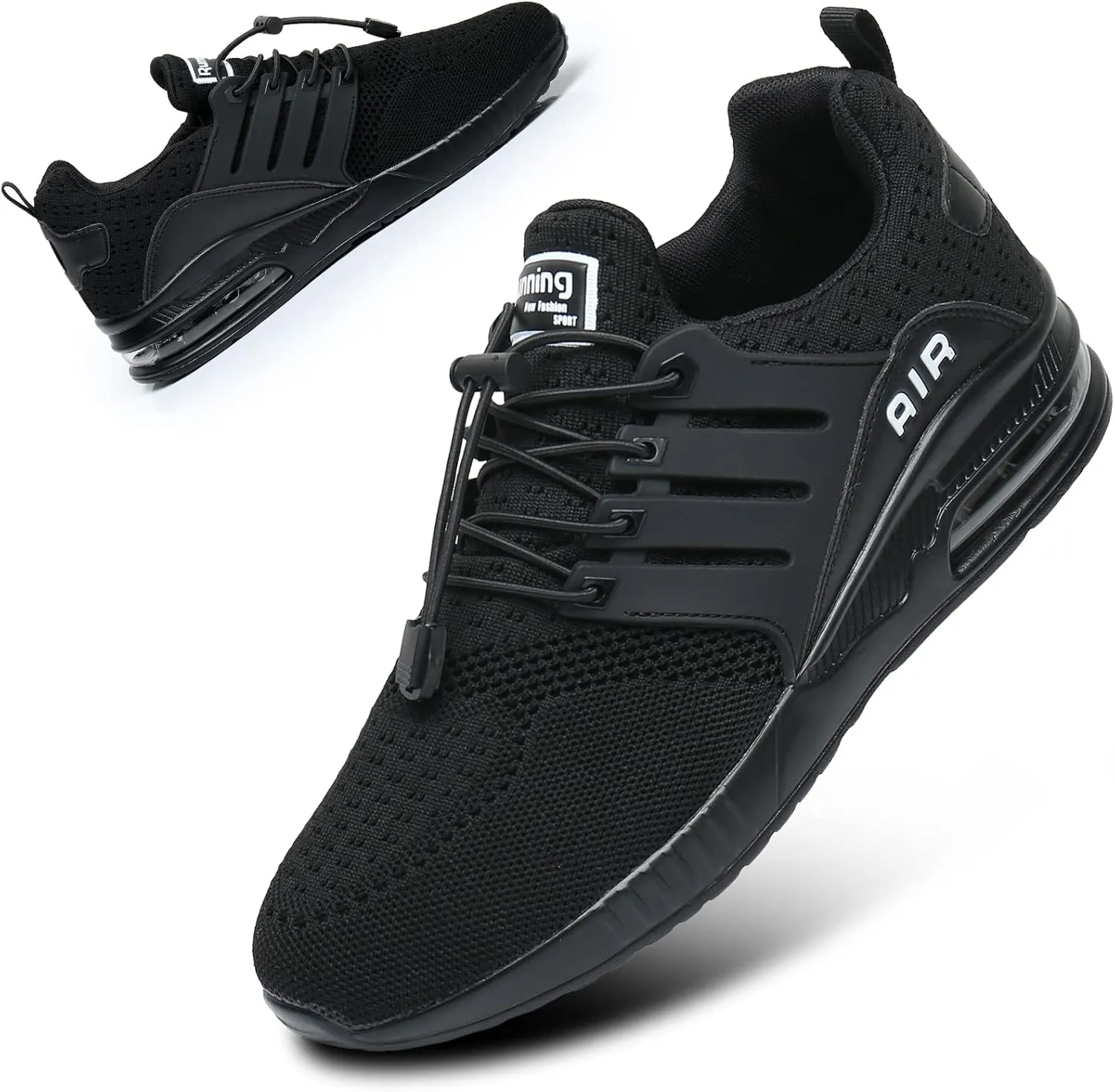 BOGOVER Womens Lightweight Air Running Shoes, Breathable Gym Jogging Running Tennis Sneakers with Air Cushion,No Tie (All Black, 9)