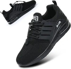 BOGOVER Womens Lightweight Air Running Shoes, Breathable Gym Jogging Running Tennis Sneakers with Air Cushion,No Tie (All Black, 9)
