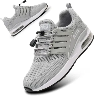 BOGOVER Womens Lightweight Air Running Shoes, Breathable Gym Jogging Running Tennis Sneakers with Air Cushion,No Tie (Grey, 8.5)