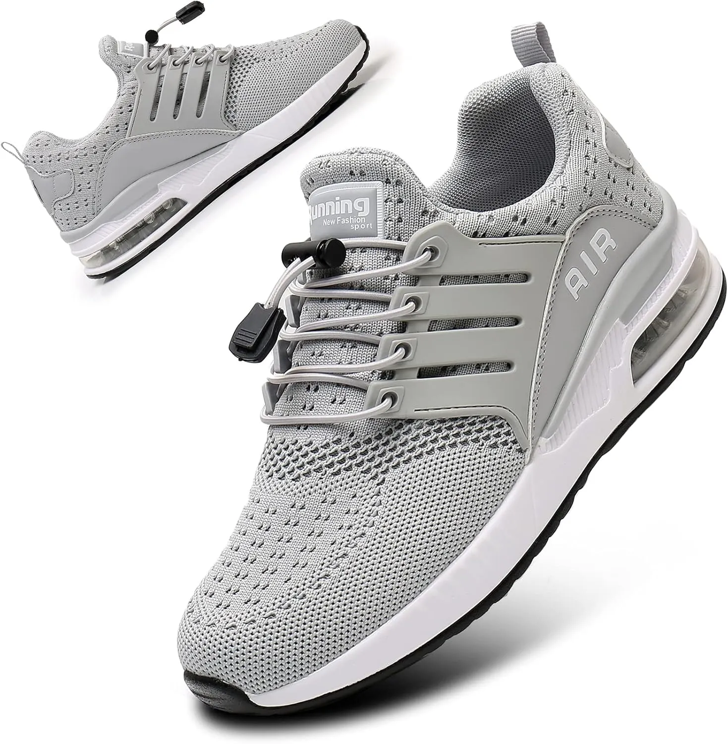 BOGOVER Womens Lightweight Air Running Shoes, Breathable Gym Jogging Running Tennis Sneakers with Air Cushion,No Tie (Grey, 8.5)