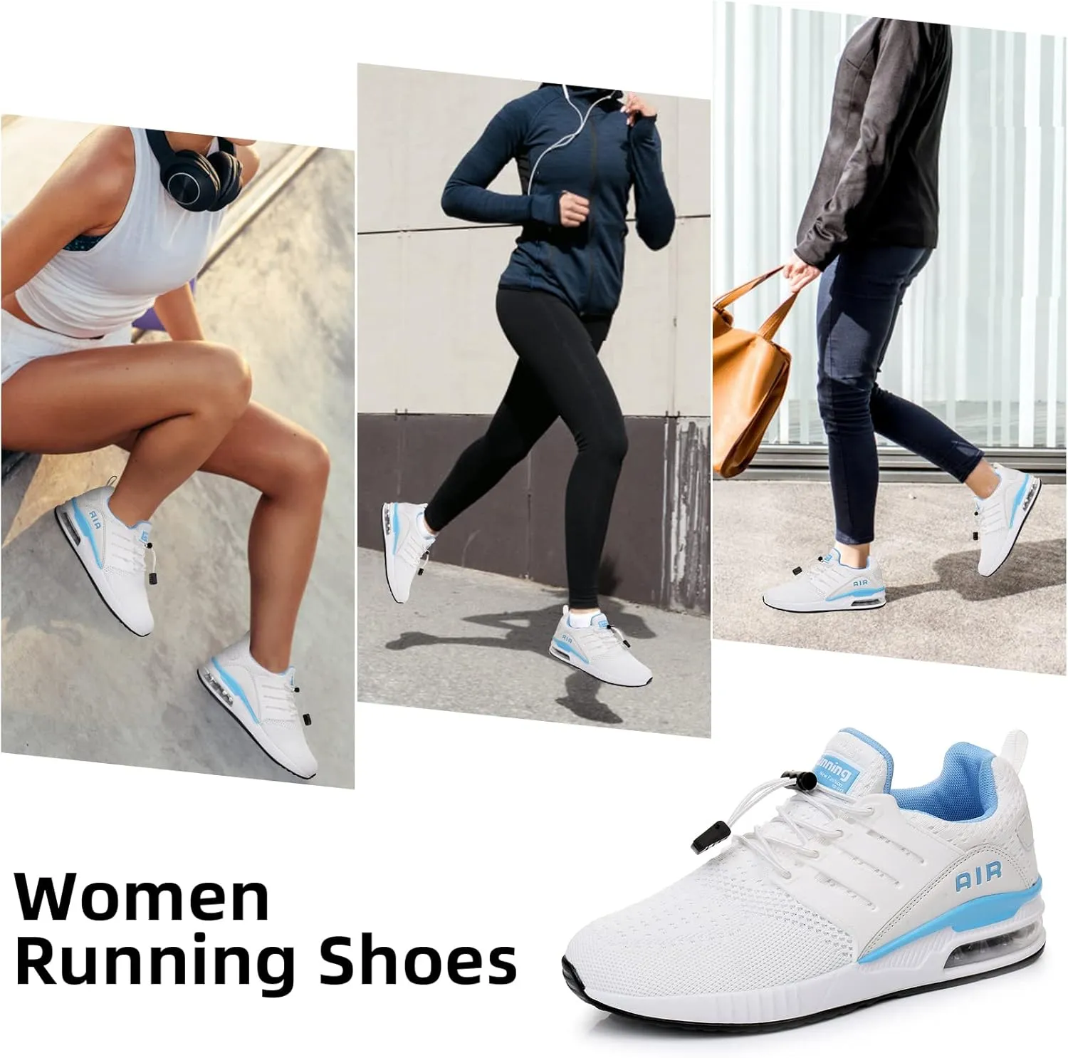 BOGOVER Womens Lightweight Air Running Shoes, Breathable Gym Jogging Running Tennis Sneakers with Air Cushion,No Tie