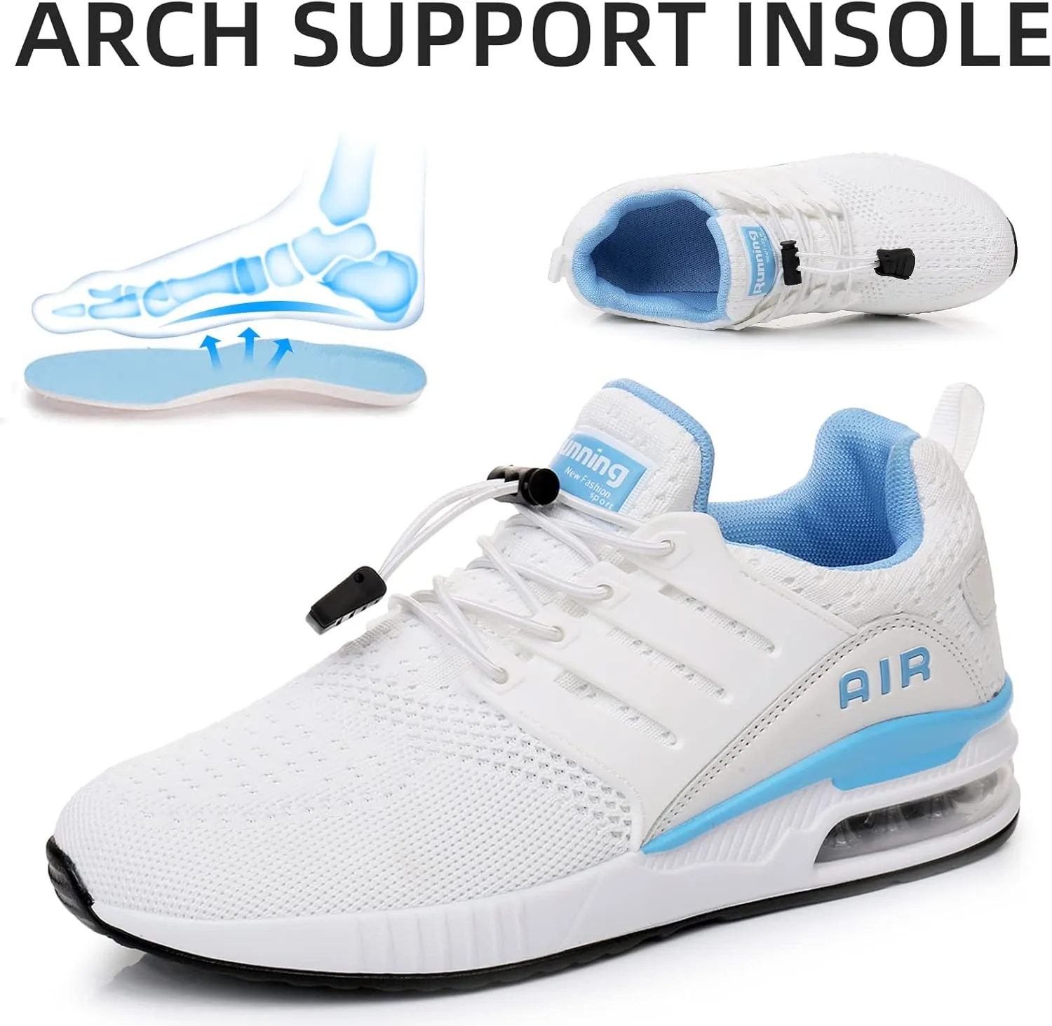 BOGOVER Womens Lightweight Air Running Shoes, Breathable Gym Jogging Running Tennis Sneakers with Air Cushion,No Tie