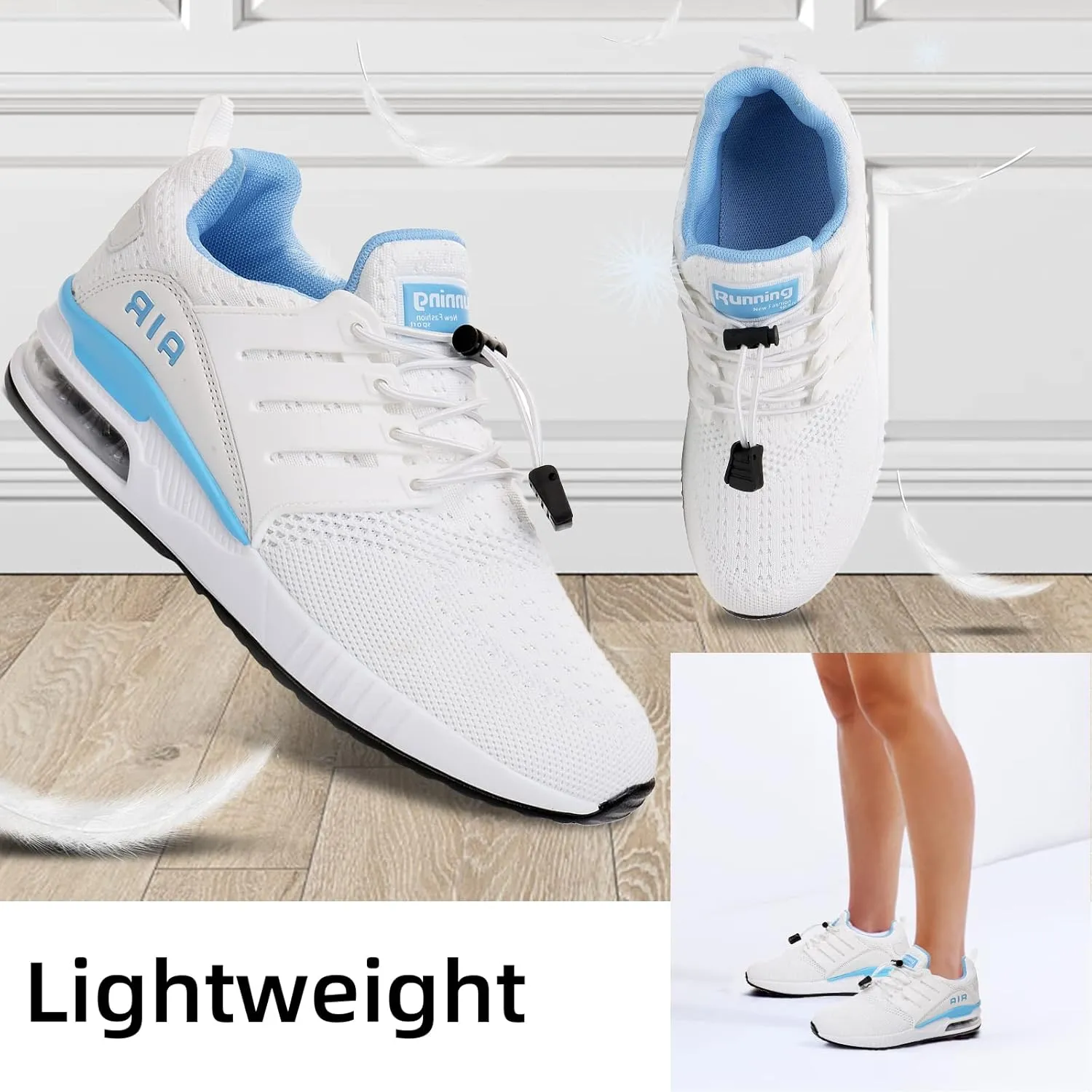 BOGOVER Womens Lightweight Air Running Shoes, Breathable Gym Jogging Running Tennis Sneakers with Air Cushion,No Tie