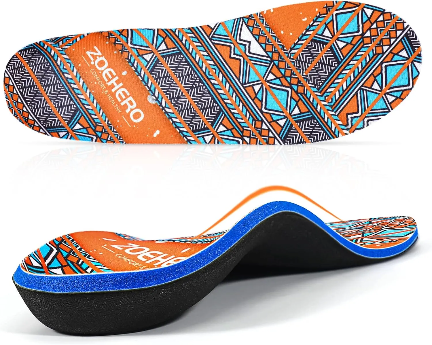 Bohemian Orthotic Insoles for Plantar Fasciitis Relief, Arch Support Shoe Inserts for Men & Women, Flat Feet & Foot Pain Relief, Ideal for Work Boots, Sports & All-Day Standing