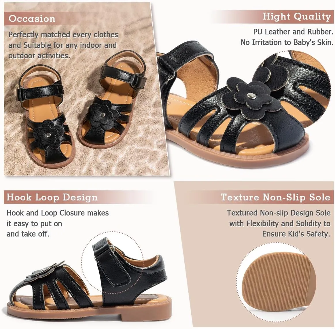 Boys Girls Sandals Open Toe Breathable Princess Non-Slip Flats Summer Beach Lightweight Rubber Sole Sandals (Toddler/Little Kid)