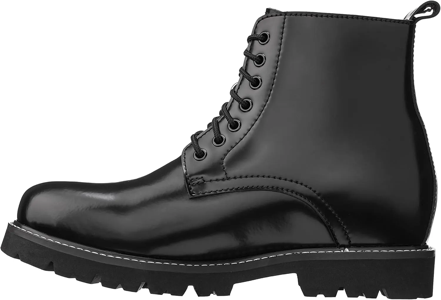 CALTO Men's Invisible Height Increasing Elevator Shoes - Black Leather Round-Toe Lace-up Work Boots - 3.3 Inches Taller - K8710 - Size 12 D(M) US
